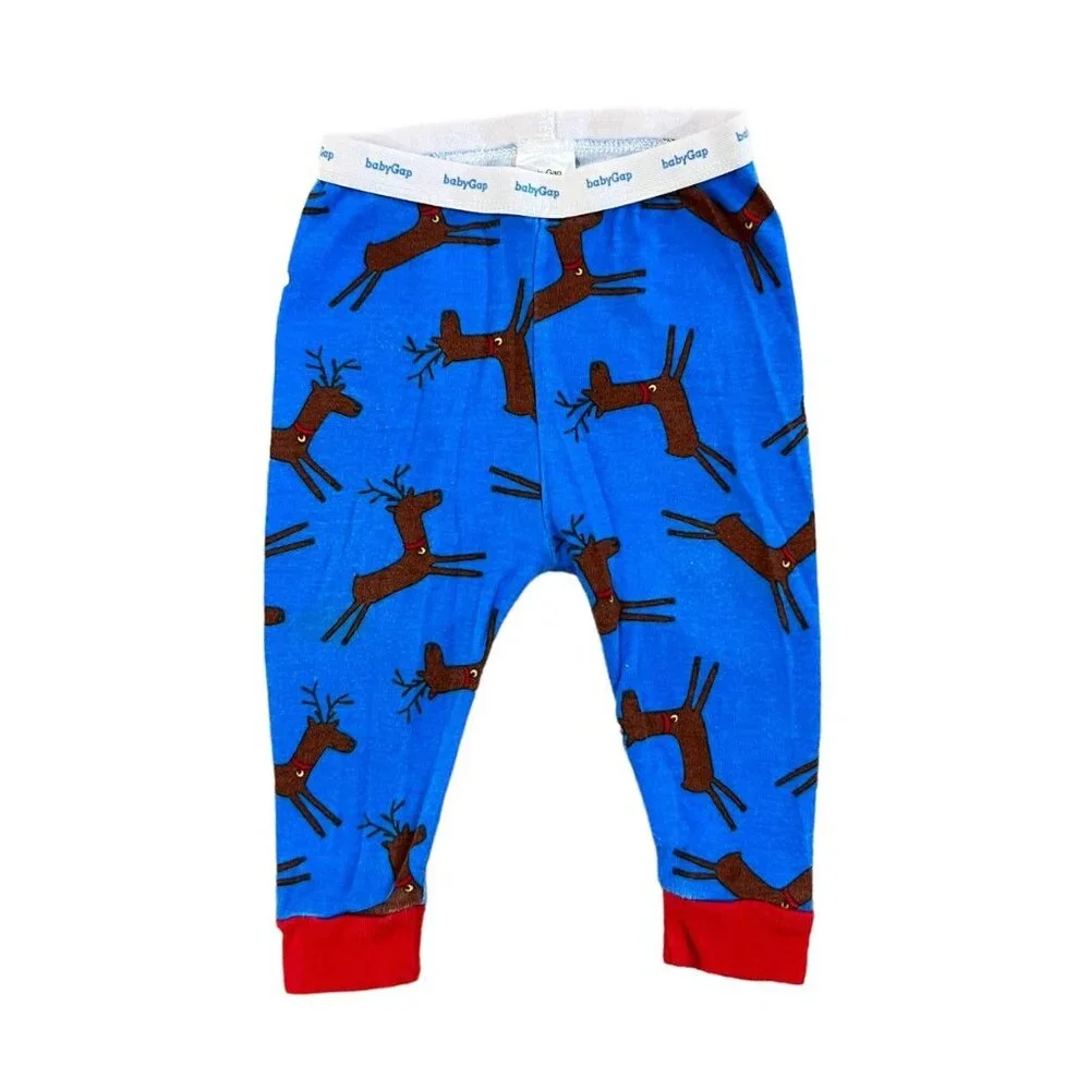 Baby Gap 6-12m Blue Reindeer Christmas Pajamas